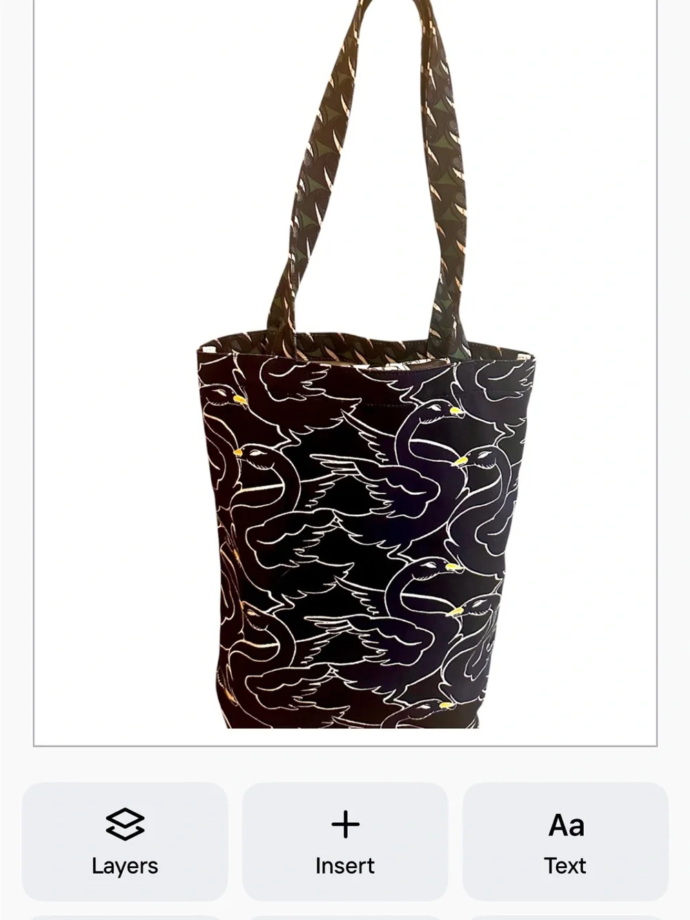 Tory Burch Black Patterned Tote with Multicolor Graphic Accents & Swan Print